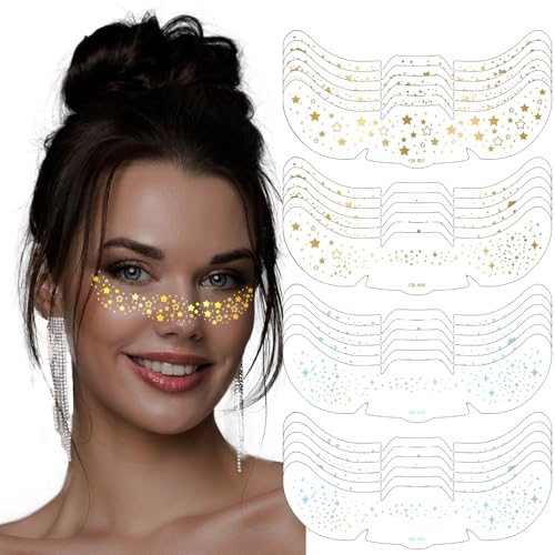 Glitzer Sommersprossen Gesichtstattoos, 24 Stück Temporäre Freckles Sticker (12 Gold + 12 Holographisch), Wasserfeste Glitzer Gesichtssticker für Festivals, Partys & Rave Make-up von UTXN