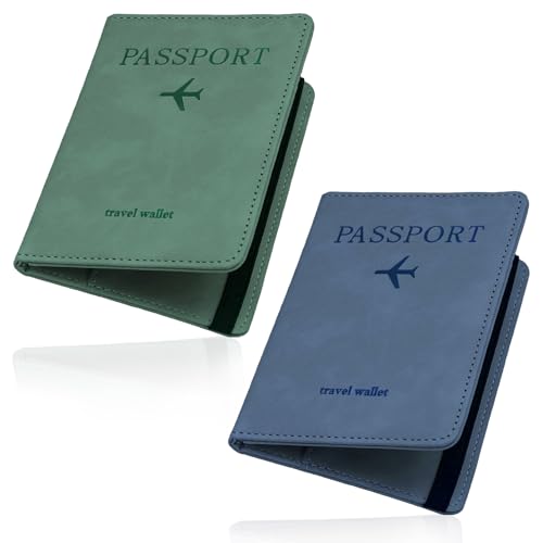 Passport Holder Cover, 2PCS Passport Holder with RFID Blocking, Passport Holder Travel Wallet, Travel Document Holder, Soft PU Leather Passport Holder for Credit Cards Boarding Passes (Blue & Green) von UTXN