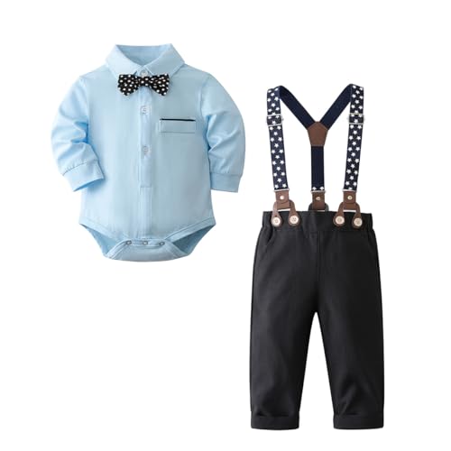 UUAISSO Baby Jungen Gentleman Kleidung Anzüge formelles Kleid Hemd Hosenträger Hosen Hochzeit Kleinkinder Jungen Herbst Outfit Sets Blau 3-6 Monate von UUAISSO