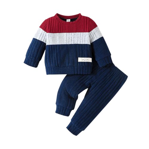 UUAISSO Baby Jungen Kleidung 2tlg Langarm Kontrast Oberteil Hose Sets für Baby Jungen Herbstkleidung Marineblau 12-18 Monate von UUAISSO
