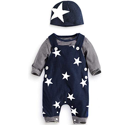 UUAISSO Baby Jungen Kleidung gestreift langärmelig Hemden Latzhose Overalls Hosen niedlicher Hut Herbst Outfits Blau 12-18 Monate von UUAISSO