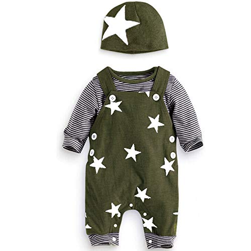 UUAISSO Baby Jungen Kleidung gestreift langärmelig Hemden Latzhose Overalls Hosen niedlicher Hut Herbst Outfits Grün 3-6 Monate von UUAISSO