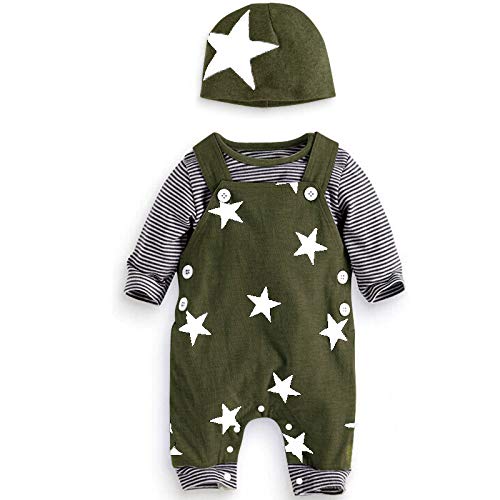UUAISSO Baby Jungen Kleidung gestreift langärmelig Hemden Latzhose Overalls Hosen niedlicher Hut Herbst Outfits Grün star 3-6 Monate von UUAISSO