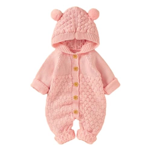 UUAISSO Baby Jungen Mädchen Strampler gestrickter Overall Babykleidung mit Kapuze und niedlichen Ohren Overalls Onesies Baby Oberbekleidung Rosa 3-6 Monate von UUAISSO