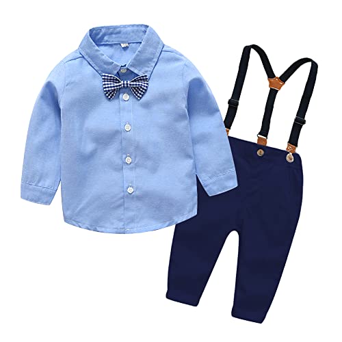 UUAISSO Baby Jungen Outfits Gentleman Anzug Langarm Fliege Hemd Strampler Hosenträger Hosen Herbst Kleidung Set Blau 18-24 Monate von UUAISSO