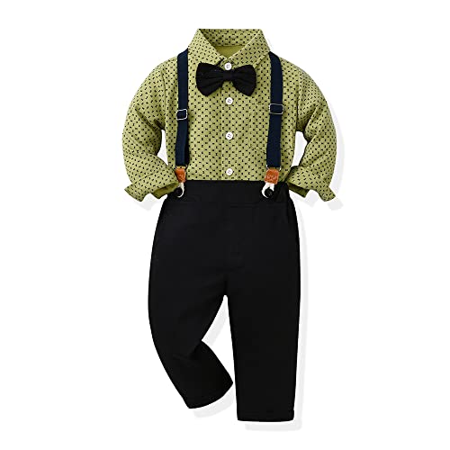 UUAISSO Baby Jungen Outfits Gentleman Anzug Langarm Fliege Hemd Strampler Hosenträger Hosen Herbst Kleidung Set Grün 4 Jahre von UUAISSO