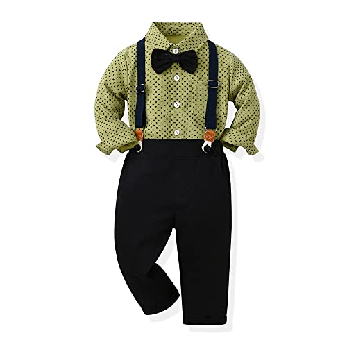 UUAISSO Baby Jungen Outfits Gentleman Anzug Langarm Fliege Hemd Strampler Hosenträger Hosen Herbst Kleidung Set Grün 5 Jahre von UUAISSO