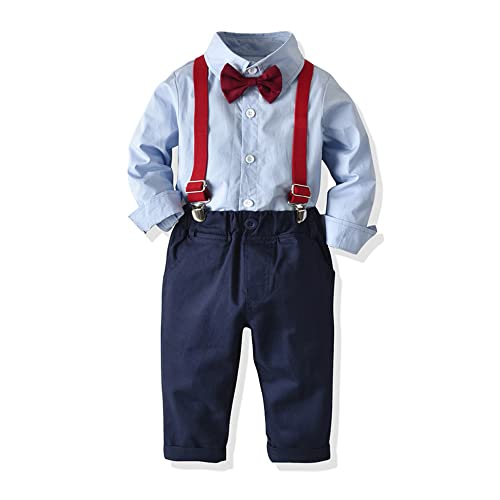 UUAISSO Baby Jungen Outfits Gentleman Anzug Langarm Fliege Hemd Strampler Hosenträger Hosen Herbst Kleidung Set hellblau 12-18 Monate von UUAISSO
