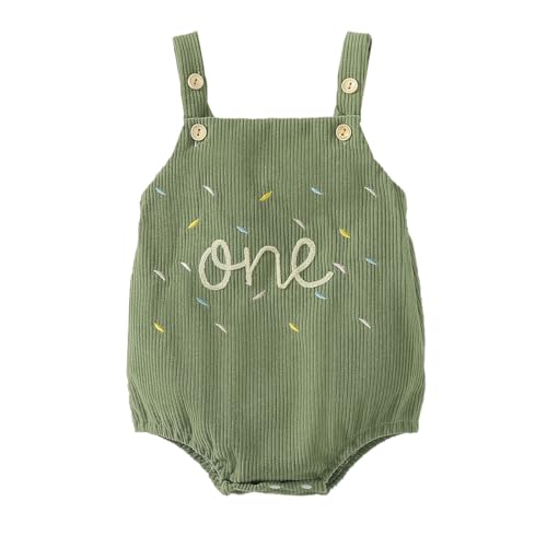 UUAISSO Baby Mädchen Erster Geburtstag Outfits Niedlich One Stickerei Sling Cord Strampler Sommer Body Cake Smash Jumpsuit Grün 6-12 Monate von UUAISSO