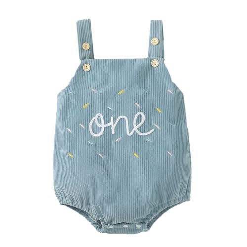 UUAISSO Baby Mädchen Erster Geburtstag Outfits Niedlich One Stickerei Sling Cord Strampler Sommer Body Cake Smash Jumpsuit Hellblau 6-12 Monate von UUAISSO