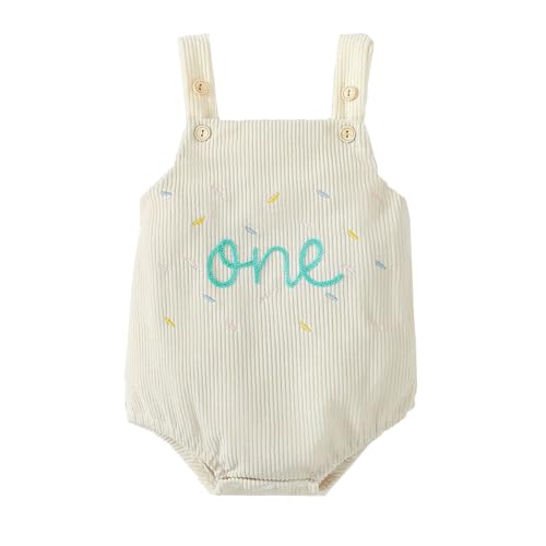 UUAISSO Baby Mädchen Erster Geburtstag Outfits Niedlich One Stickerei Sling Cord Strampler Sommer Body Cake Smash Jumpsuit Weiß 6-12 Monate von UUAISSO