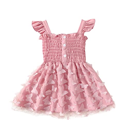 UUAISSO Baby Mädchen Kleid Kleinkind Sommer Rüschen ärmelloses Schmetterling Tüll Kleid Prinzessin Rock Outfits Rosa 18-24 Monate von UUAISSO