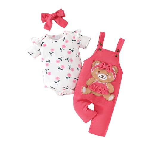 UUAISSO Baby Mädchen Kleidung Floral Tops Body Bär Latzhose Einstellbare Overalls Outfits Set Rosa Rot 12-18 Monate von UUAISSO