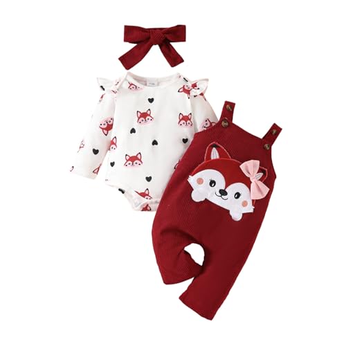 UUAISSO Baby Mädchen Kleidung Floral Tops Body Bär Latzhose Einstellbare Overalls Outfits Set Rotwein 3-6 Monate von UUAISSO