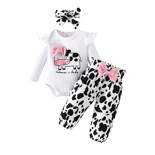 UUAISSO Baby Mädchen Kleidung Kuh Brief Drucken Rüschen Langarm Tops und Hosen Säuglingskleidung Outfits Geschenke Weiss 0-3 Monate von UUAISSO