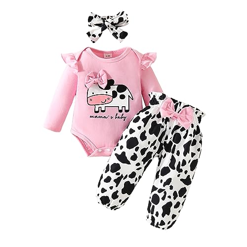 UUAISSO Baby Mädchen Kleidung Kuh Brief Drucken Rüschen Langarm Tops und Hosen Säuglingskleidung Outfits Geschenke rosa Kuh 0-3 Monate von UUAISSO