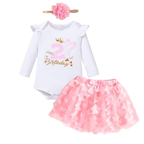 UUAISSO Baby Mädchen Mein 1. Geburtstag Outfits Kurzarm Cake Smash Rock Pailletten Tutu Prinzessin Kleid Kleidung Sets Lange Ärmel Schmetterling 2nd 2 Jahre von UUAISSO