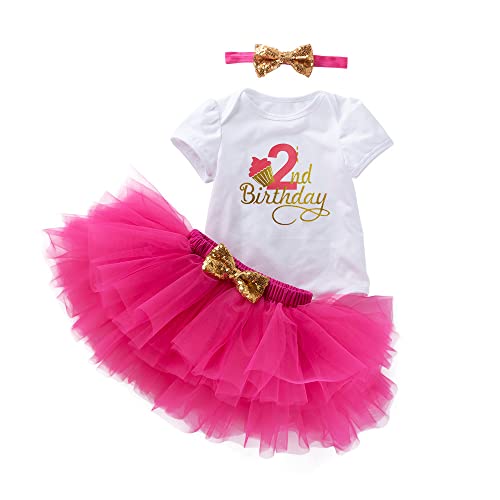 UUAISSO Baby Mädchen Mein 1. Geburtstag Outfits Kurzarm Cake Smash Rock Pailletten Tutu Prinzessin Kleid Kleidung Sets Rosenrot2 2 Jahre von UUAISSO