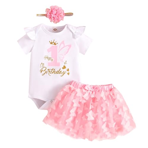 UUAISSO Baby Mädchen Mein 1. Geburtstag Outfits Kurzarm Cake Smash Rock Pailletten Tutu Prinzessin Kleid Kleidung Sets Schmetterling 1st 12 Monate von UUAISSO