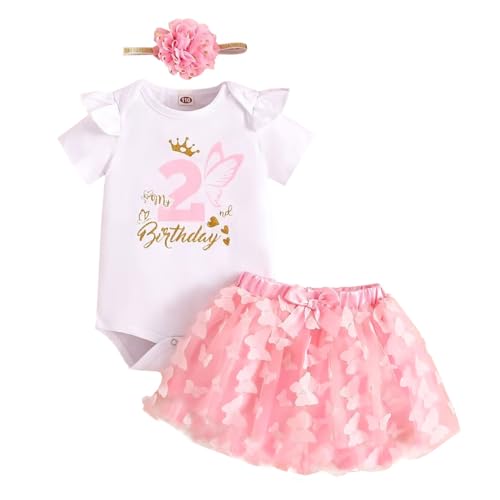 UUAISSO Baby Mädchen Mein 1. Geburtstag Outfits Kurzarm Cake Smash Rock Pailletten Tutu Prinzessin Kleid Kleidung Sets Schmetterling 2nd 2 Jahre von UUAISSO