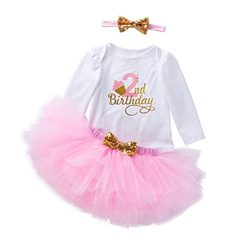 UUAISSO Baby Mädchen My 1st Birthday Outfits Langarm Strampler Tutu Rock mit Stirnband Säuglingskleidung Geburtstag Sets Lange Ärmel Rosa2 2 Jahre von UUAISSO