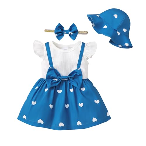 UUAISSO Babykleidung für Neugeborene Mädchen Gerüschtes Kleid mit Blumendruck Sommer Outfits Süßes Schleifen Stirnband Rock Set Blau 3-6 Monate von UUAISSO