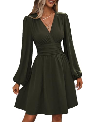 UUAISSO Damen Freizeitkleid langärmelig hohe Taille A-Linien-Kleid Wickelkleid mit V-Ausschnitt Midikleid Armeegrün L UUAISSO Damen Freizeitkleid langärmelig hohe Taille A-Linien-Kleid Wickelkleid mit V-Ausschnitt Midikleid Armeegrün L von UUAISSO