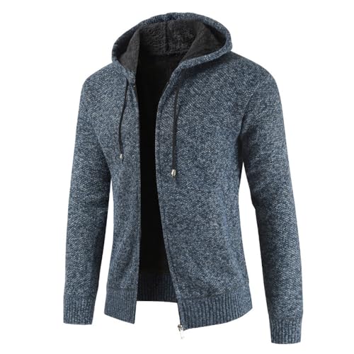 UUAISSO Herren Hoodies Strickpullover Full Zip Fleece Gefüttert Cardigan Lässige Regular Fit Strickjacke Mit Kapuze Blau XL von UUAISSO