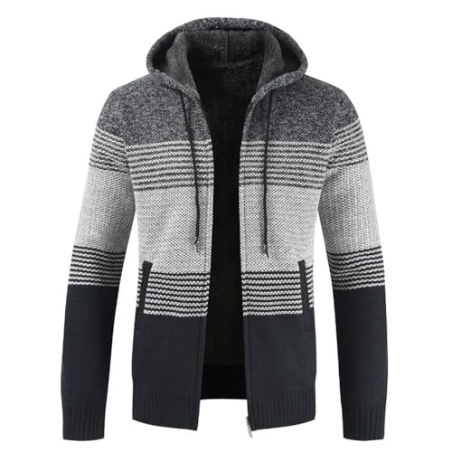UUAISSO Herren Hoodies Strickpullover Full Zip Fleece Gefüttert Cardigan Lässige Regular Fit Strickjacke Mit Kapuze Dunkelgrau + Marineblau XL von UUAISSO