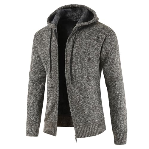 UUAISSO Herren Hoodies Strickpullover Full Zip Fleece Gefüttert Cardigan Lässige Regular Fit Strickjacke Mit Kapuze dunkelgrau L von UUAISSO