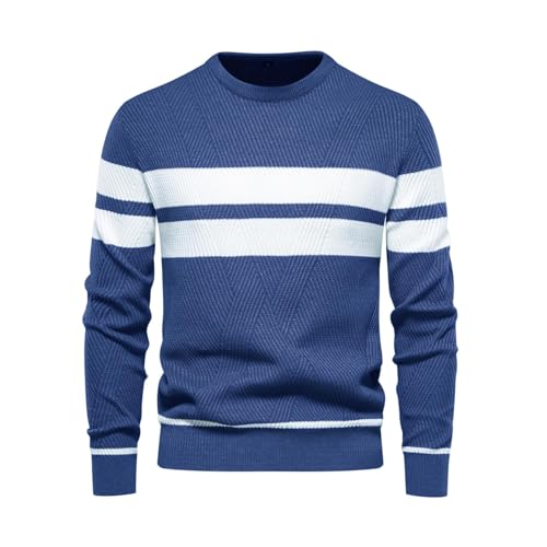 UUAISSO Herren Pullover mit Rundhalsausschnitt Gestreift Farblich Passender Pullover Sweatshirts Strickpullover für den Alltag Dunkelblau XL von UUAISSO