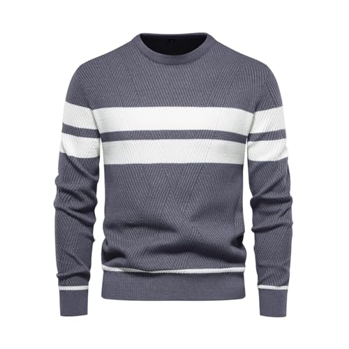 UUAISSO Herren Pullover mit Rundhalsausschnitt Gestreift Farblich Passender Pullover Sweatshirts Strickpullover für den Alltag Graublau M von UUAISSO