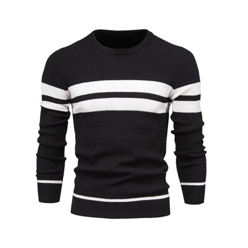 UUAISSO Herren Pullover mit Rundhalsausschnitt Gestreift Farblich Passender Pullover Sweatshirts Strickpullover für den Alltag Schwarz XXL von UUAISSO