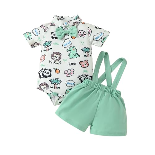 UUAISSO Kleinkind Baby Junge Sommer Kleidung Dinosaurier Druck Kurzarm Tops Hosenträger Shorts Set hellgrün 3-6 Monate von UUAISSO