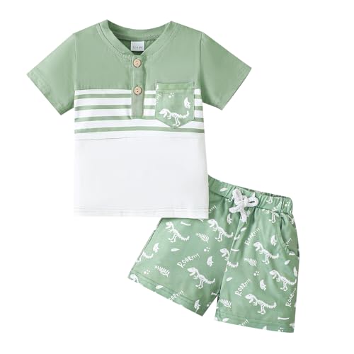 UUAISSO Kleinkind Baby Jungen Kleidung Kurzarm Dinosaurier Streifen Tops Bär Print Shorts Set Baby Jungen Sommer Outfits Hellgrün 4–5 Jahre von UUAISSO