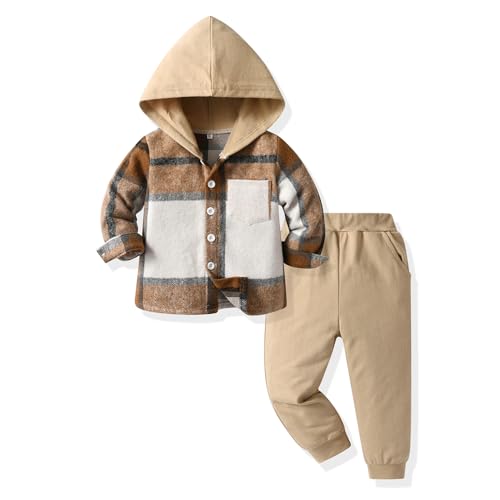 UUAISSO Kleinkind Baby Kleidung Jungen Tops Plaid Hoodie Sweatshirt Hosen Herbst Winter Outfits Cremeweiß 2-3 Jahre von UUAISSO