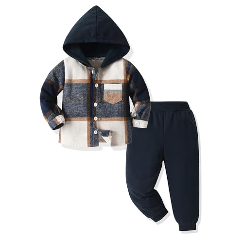 UUAISSO Kleinkind Baby Kleidung Jungen Tops Plaid Hoodie Sweatshirt Hosen Herbst Winter Outfits Ozeanblau 12-18 Monate von UUAISSO