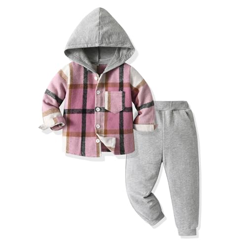 UUAISSO Kleinkind Baby Kleidung Jungen Tops Plaid Hoodie Sweatshirt Hosen Herbst Winter Outfits Rosa 2-3 Jahre von UUAISSO