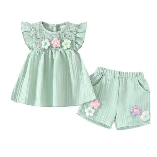 UUAISSO Kleinkind Baby Mädchen Kleidung Blumen Rüschen T-Shirts Tops Shorts Süße Sommer Kleidung Sets 9M-4 Jahre Grün 3-4 Jahre von UUAISSO