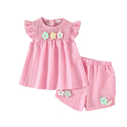 UUAISSO Kleinkind Baby Mädchen Kleidung Blumen Rüschen T-Shirts Tops Shorts Süße Sommer Kleidung Sets 9M-4 Jahre rosa 12-18 Monate von UUAISSO