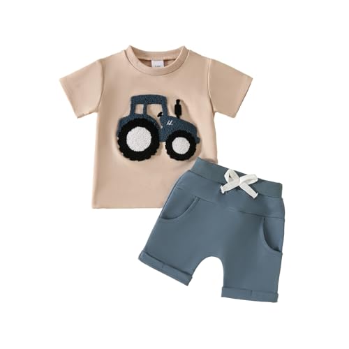 UUAISSO Kleinkind Jungen Kleidungssets Rundhalsausschnitt Buchstabendruck T-Shirt Tops und Shorts Baby Jungen Sommer Outfits Blau 6-12 Monate von UUAISSO