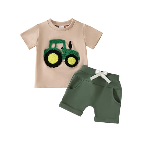UUAISSO Kleinkind Jungen Kleidungssets Rundhalsausschnitt Buchstabendruck T-Shirt Tops und Shorts Baby Jungen Sommer Outfits Grün 18-24 Monate von UUAISSO