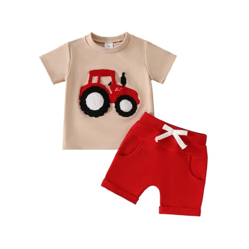UUAISSO Kleinkind Jungen Kleidungssets Rundhalsausschnitt Buchstabendruck T-Shirt Tops und Shorts Baby Jungen Sommer Outfits Rot 3-6 Monate von UUAISSO