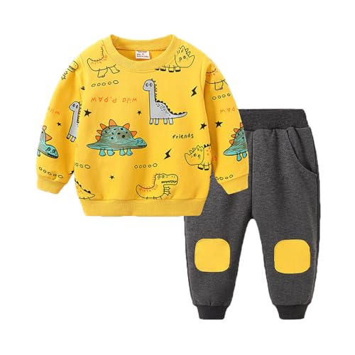 UUAISSO Kleinkind Säugling Junge Kleidung Dinosaurier Druck Langarm Pullover Top und Hosen Set Baby Junge Herbst Winter Outfits Gelb 4–5 Jahre von UUAISSO