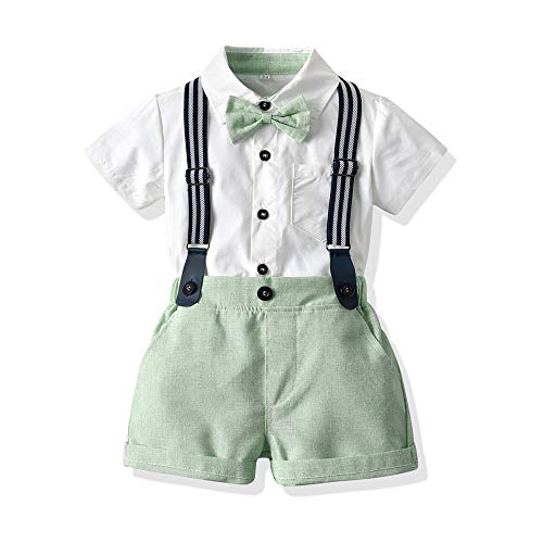 UUAISSO Kleinkind baby Junge Gentleman Outfits Kurzarm Bodysuit Shirts Hosenträger Hosen Sommer Infant kleiner Junge Anzüge Grün 18-24 Monate von UUAISSO