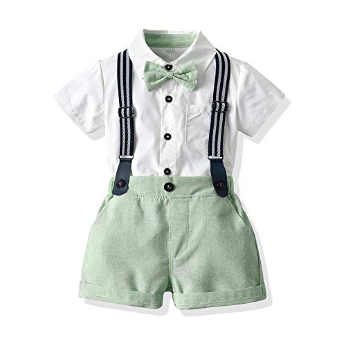 UUAISSO Kleinkind baby Junge Gentleman Outfits Kurzarm Bodysuit Shirts Hosenträger Hosen Sommer Infant kleiner Junge Anzüge Grün 3-4 Jahre von UUAISSO