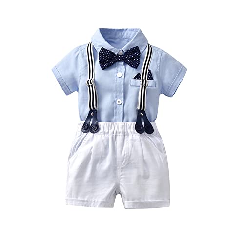 UUAISSO Kleinkind baby Junge Gentleman Outfits Kurzarm Bodysuit Shirts Hosenträger Hosen Sommer Infant kleiner Junge Anzüge Hellblau 18-24 Monate von UUAISSO