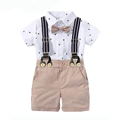 UUAISSO Kleinkind baby Junge Gentleman Outfits Kurzarm Bodysuit Shirts Hosenträger Hosen Sommer Infant kleiner Junge Anzüge Khaki 18-24 Monate von UUAISSO