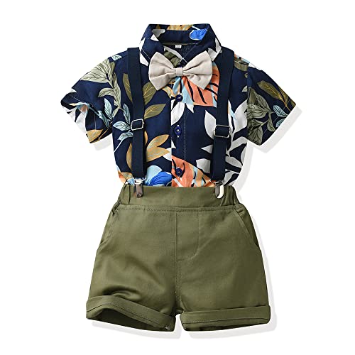 UUAISSO Kleinkind baby Junge Gentleman Outfits Kurzarm Bodysuit Shirts Hosenträger Hosen Sommer Infant kleiner Junge Anzüge Navy blau 2-3 Jahre von UUAISSO