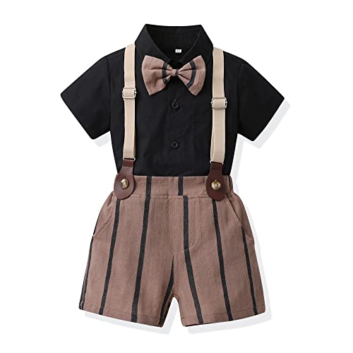 UUAISSO Kleinkind baby Junge Gentleman Outfits Kurzarm Bodysuit Shirts Hosenträger Hosen Sommer Infant kleiner Junge Anzüge Schwarz 12-18 Monate von UUAISSO